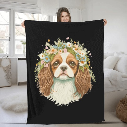 Cute Cavalier King Charles Spaniel Flower Crown Do Fleece Blankets