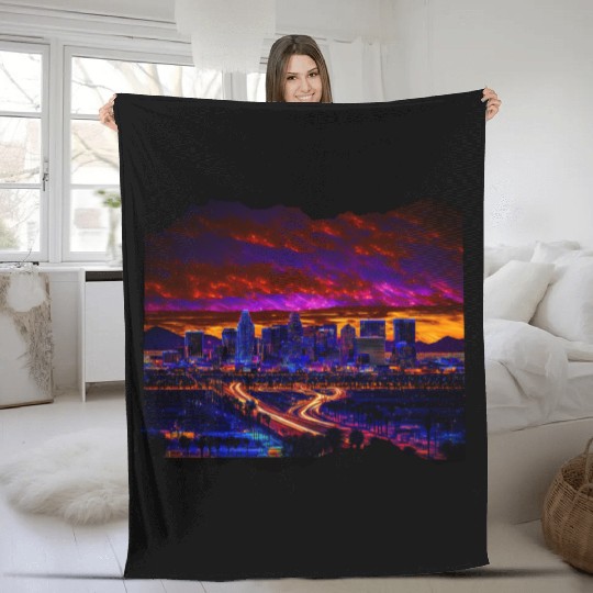 Phoenix Arizonna Skyline Neon Desert Nights Fleece Blankets
