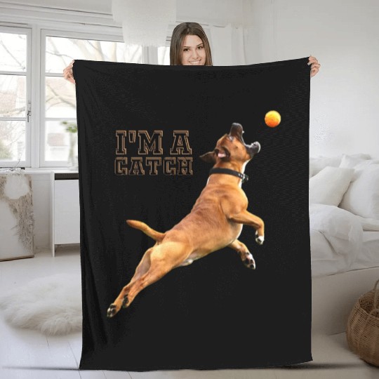 Big Dog Bull Mastiff Catching a Ball, I'm a Catch Fleece Blankets