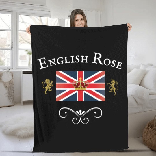 English Rose Union Jack Flag England British Brita Fleece Blankets
