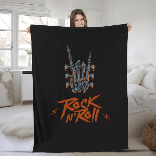 Guitar Neck Skeleton Hand Rock And Roll Guitar Fleece Blankets