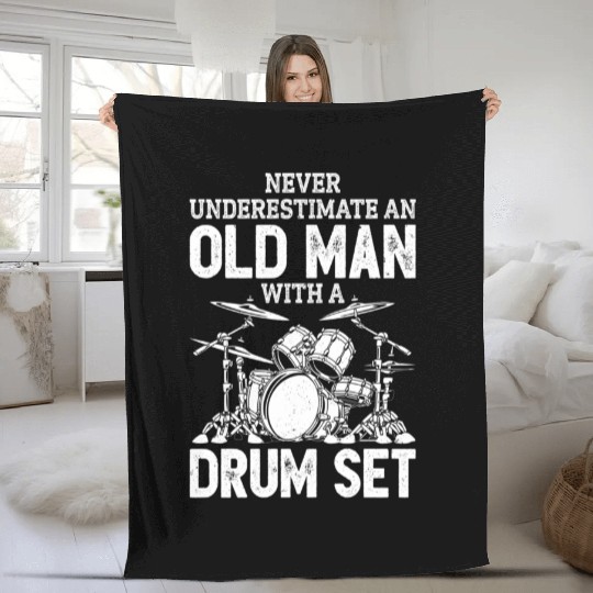 Drummer Never Underestimate An Old With A Drum Set Fleece Blankets