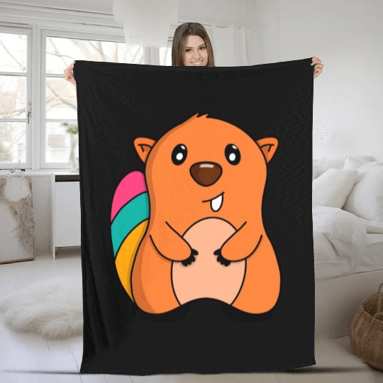 Sweet Squirrel With A Colorful Tail Fleece Blankets