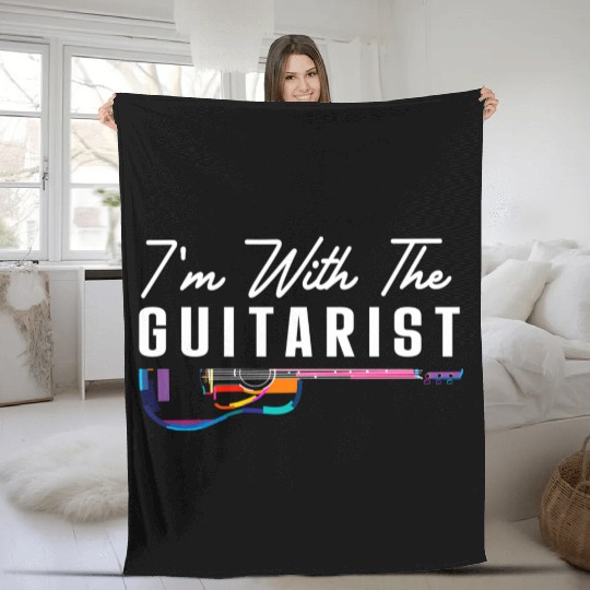 I'M With The Guitarist Girlfriend Guitar Player Ba Fleece Blankets