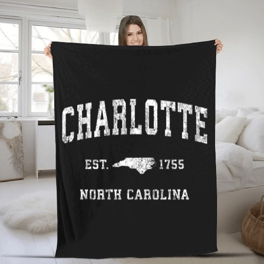 Charlotte North Carolina Nc Athletic Sports Fleece Blankets