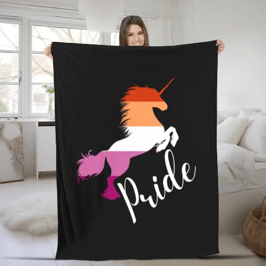 LGBTQ Lesbian Pride: Unicorn in Lesbian Flag Color Fleece Blankets