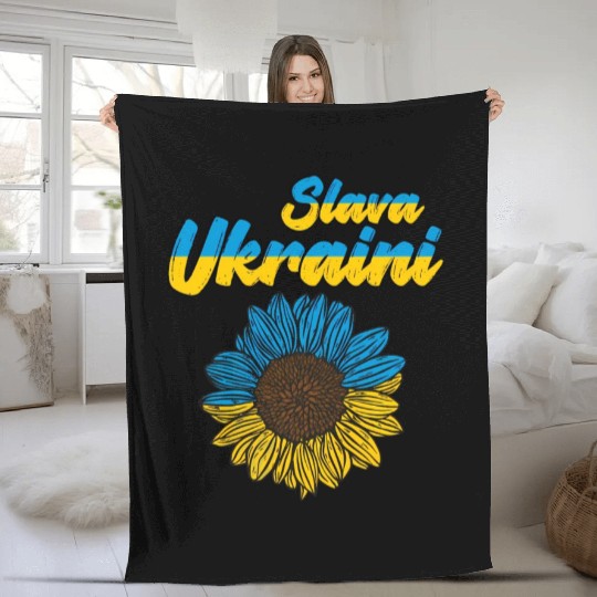 Slava Ukraini Ukrainian Sunflower Flag Ukraine Fleece Blankets