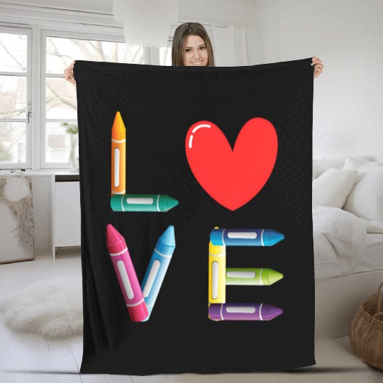 Pre-K Teacher Preschool Day Love Teachers Crayon Fleece Blankets