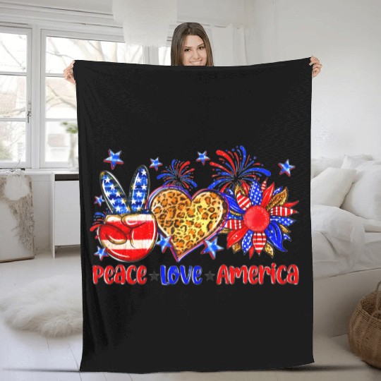Peace Love America US Flag Fourth Wo 4th Of July P Fleece Blankets