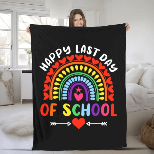 Rainbow Happy Last Day Of School Teacher Boys Fleece Blankets
