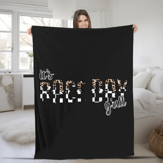 Leopard It'S Race Day Y'All Checkered Flag Racing Fleece Blankets