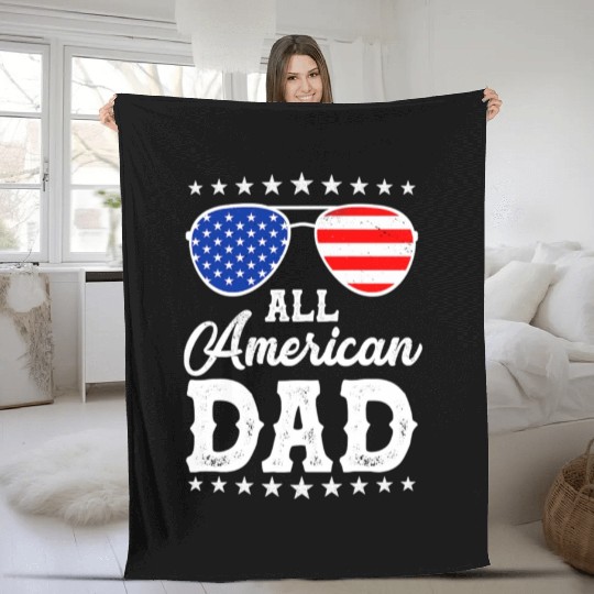 4th Of July Patriotic American Dad Us Fleece Blankets