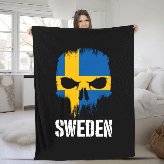 Sweden Flag Skull Swedish Pride Patriotic Fleece Blankets