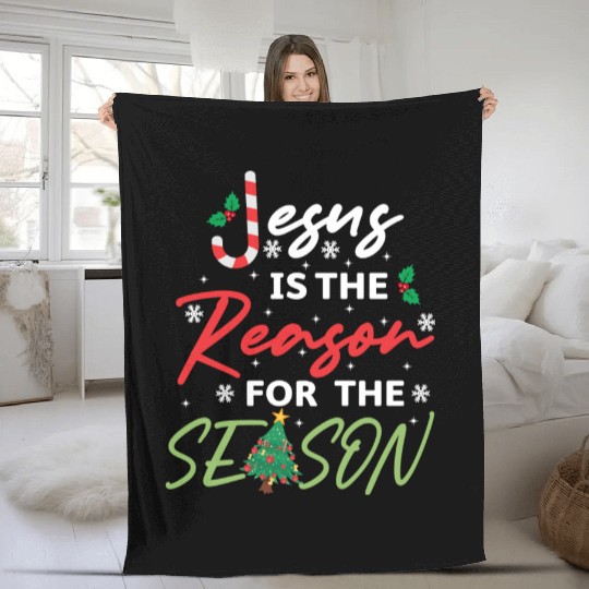 Jesus Is The Reason For The Season Candy Cane Fleece Blankets