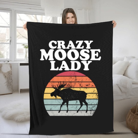 Crazy Moose Lady Moose Fleece Blankets