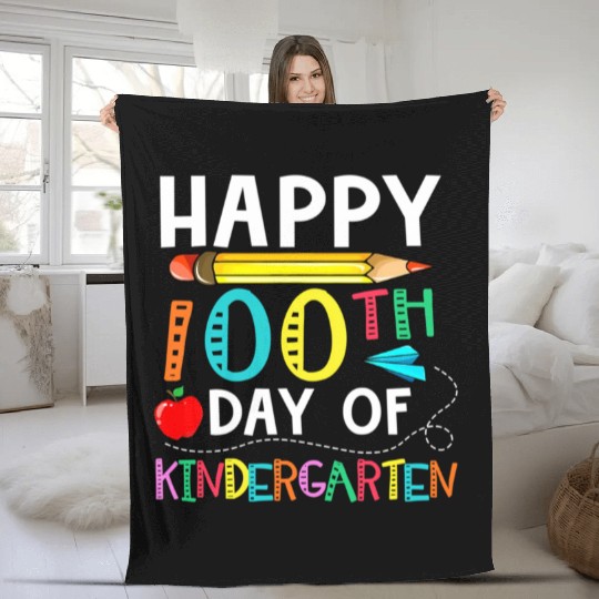 100 Days Of Kindergarten Happy 100Th Day Of School Fleece Blankets