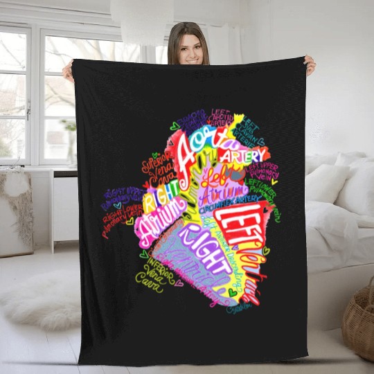 Anatomical Heart Word Graffiti Fleece Blankets