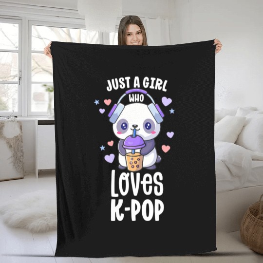 Just A Girl Who Loves K-Pop Kawaii Boba And KPop Fleece Blankets