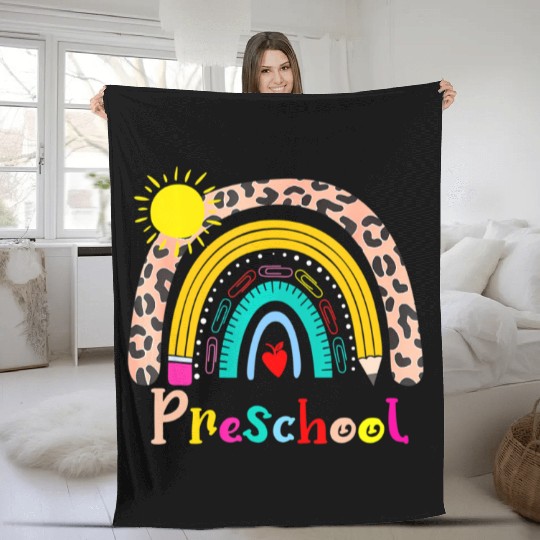 Team Preschool Squad Back To School Rainbow Teache Fleece Blankets