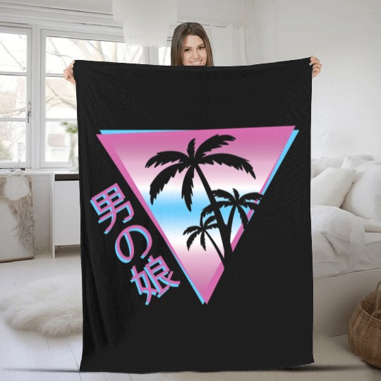 Femboy 80S 90S Palm Tree Japanese Vaporwave Aesthe Fleece Blankets