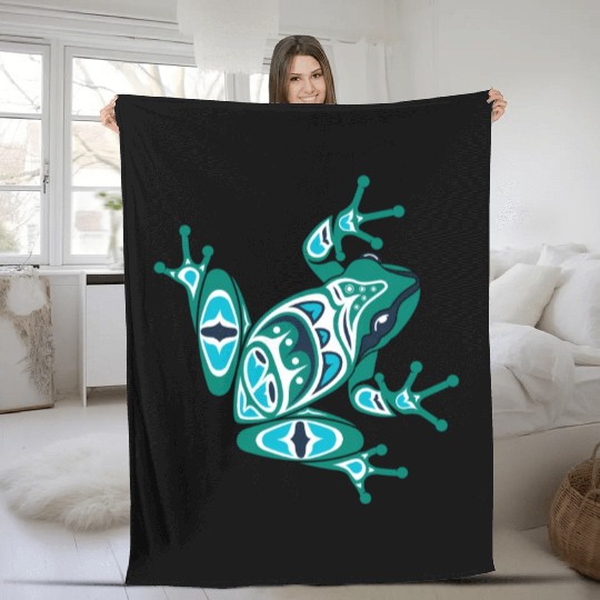 Native American Indian Style Frog Pacific Northwes Fleece Blankets