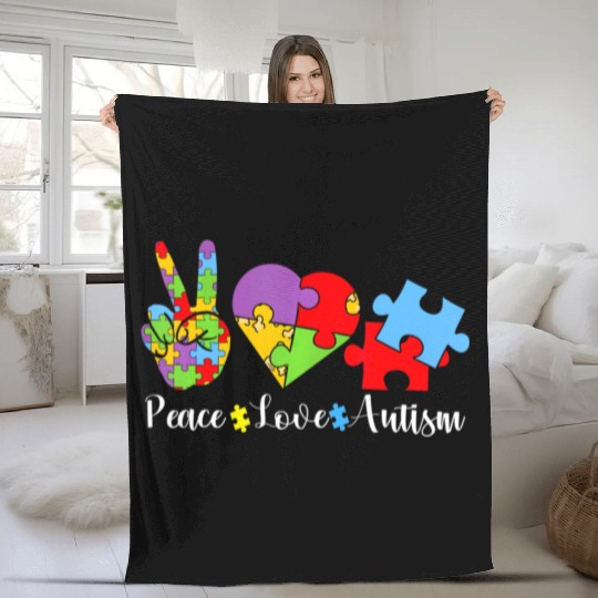 Peace Love Autism Puzzle In April We Wear Blue For Fleece Blankets