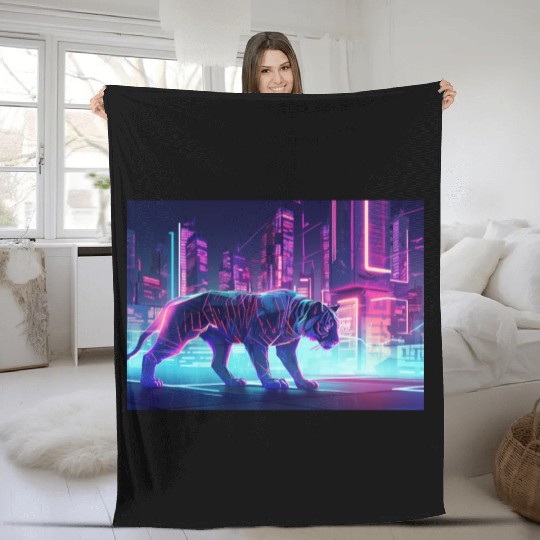 Futuristic Tiger Fleece Blankets