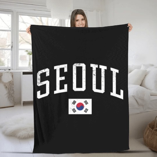 Seoul South Korea Country Flag Vacation Fleece Blankets