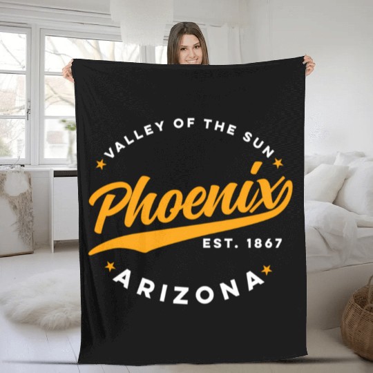 Phoenix Arizonna Valley Of The Sun Orange Text Fleece Blankets