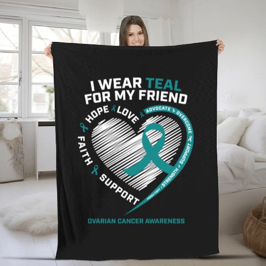 Teal Ribbon Ovarian Cancer Awareness Friend Fleece Blankets