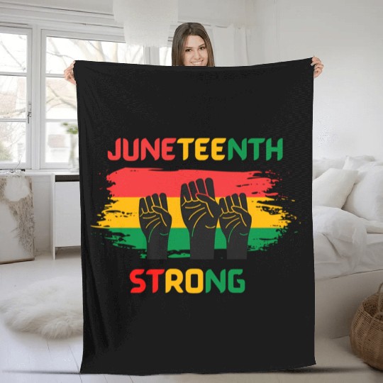 Black Freedom Juneteenth Strong Fleece Blankets
