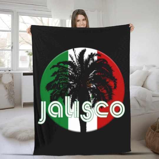 Jalisco Mexico Flag Native Palm Tree Mexican Fleece Blankets