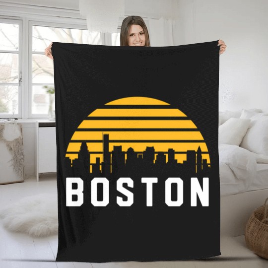Boston Massachusetts Cityscape Yellow Fleece Blankets