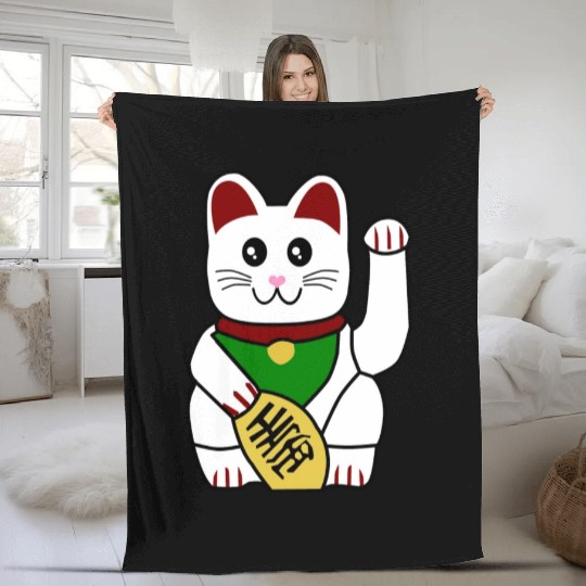 Cute Japanese Lucky Cat 1 Fleece Blankets