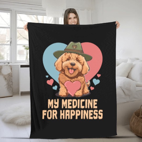 My Medicine For Happiness Goldendoodle Dog Dad Fleece Blankets