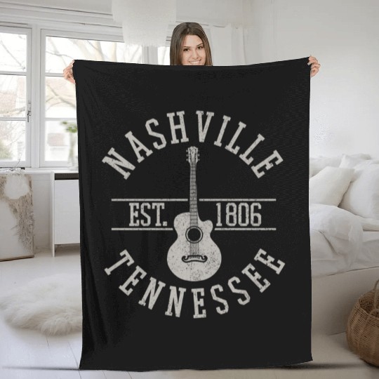 Nashville Country Music City Guitar Fleece Blankets