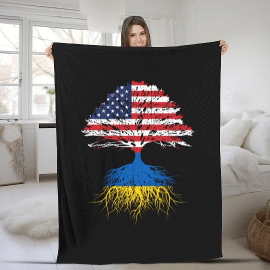 Ukrainian Roots Ukraine Us Flag Fleece Blankets