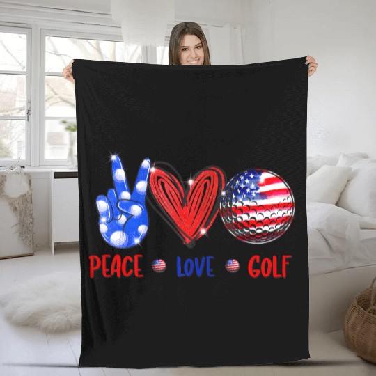 Peace Love Golf - Golf USA Flag American Fleece Blankets