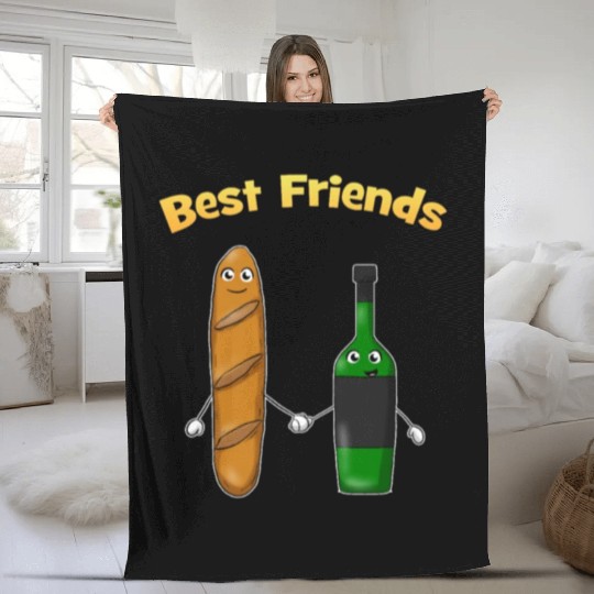 Best Friends Baguette Wine Wine Best Friends Fleece Blankets
