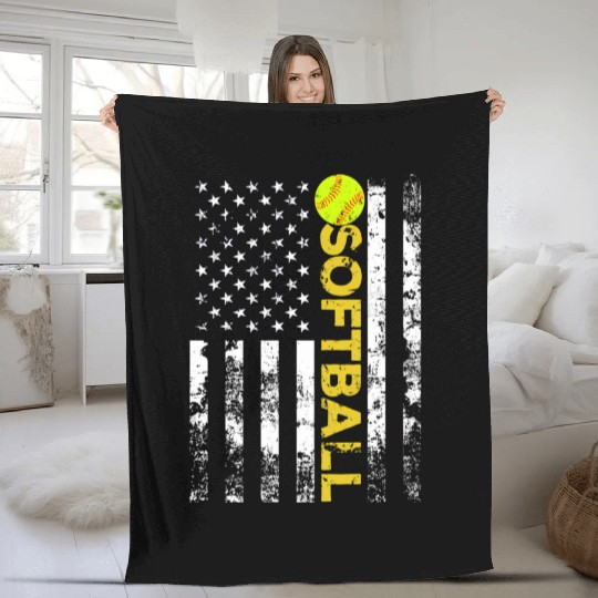 American Flag Softball Team Fleece Blankets