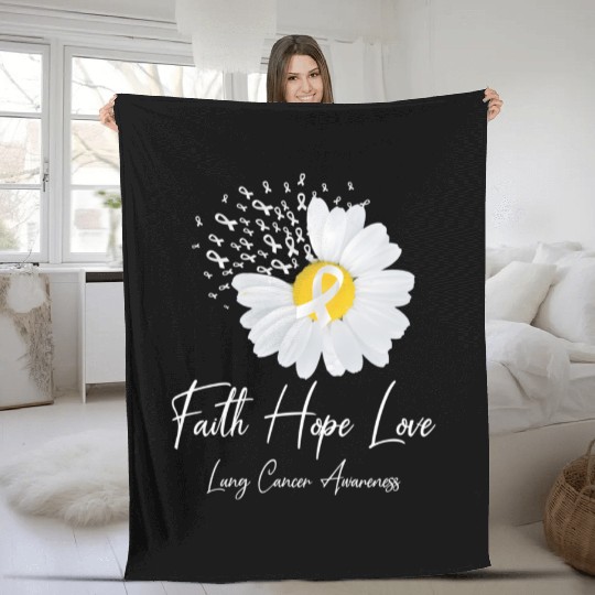 White Flower Ribbon Faith Hope Love Lung Cancer Aw Fleece Blankets