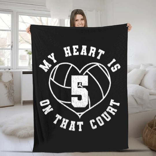 Volleyball Mom Dad Saying Player Jersey Number 5 Fleece Blankets