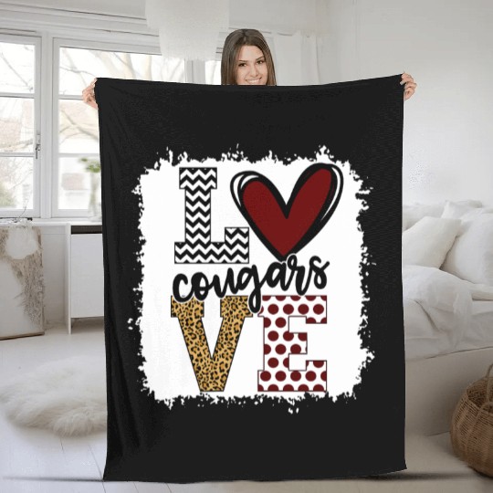 Cougars Mascot Love School Spirit Fantastic Fleece Blankets