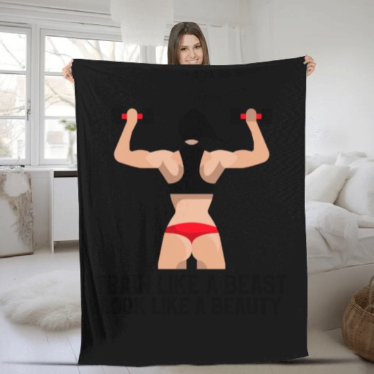 Train Like A Beast Look Like A Beauty Gym Fleece Blankets