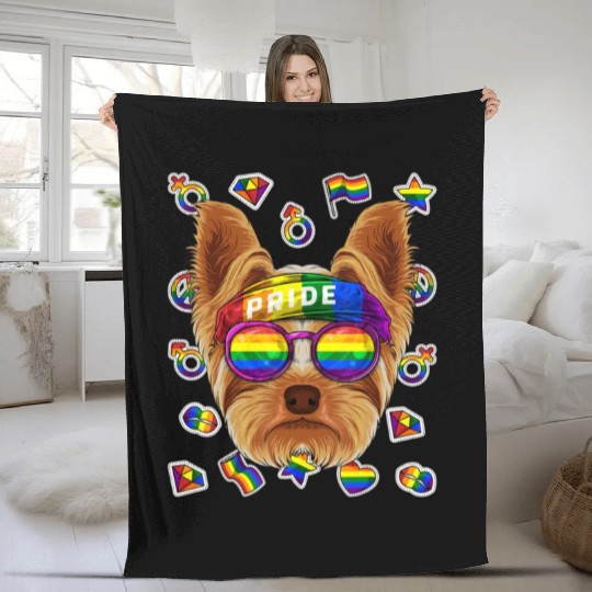 Lgbt Yorkshire Terrier Gay Pride Month Dog Rainbow Fleece Blankets