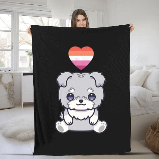 Lesbian Schnauzer Dog Lgbtq Pride Flag Anime Fleece Blankets