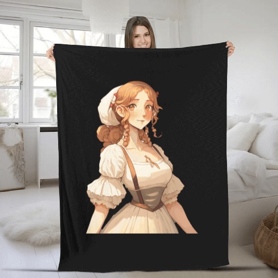 Cute Cottagecore Farm Girl Anime Solarpunk Fleece Blankets