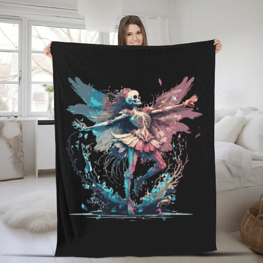 Watercolor Skeleton Fairy Gothic Fairycore Grunge Fleece Blankets