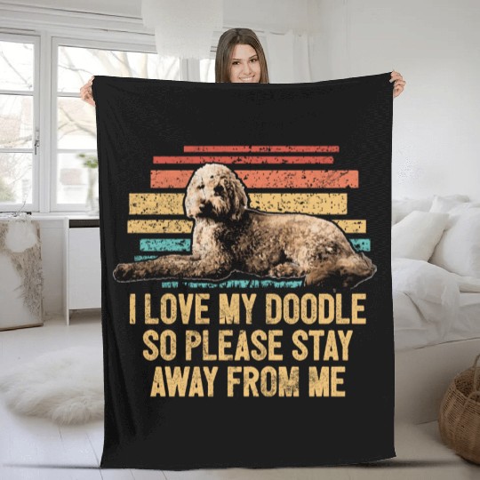 Retro I Love My Doodle Goldendoodle Dog Mom Dog Fleece Blankets