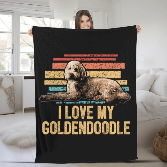 I Love My Goldendoodle Retro Dog Dad Doodle Mama Fleece Blankets